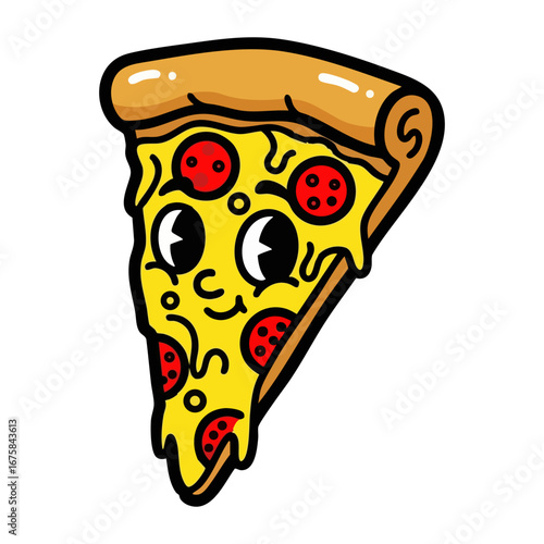 Cartoon pepperoni pizza slice vector illustration
