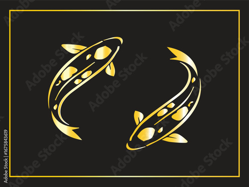 Golden koi fish on black background for luxury living room decoration. -vector 