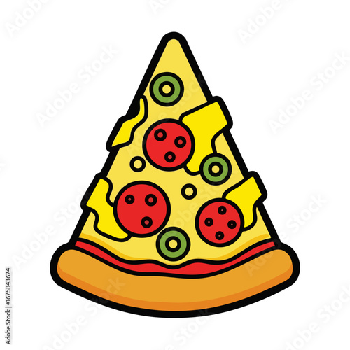 Cartoon pepperoni pizza slice vector illustration