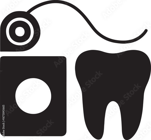 Dental floss with tooth silhouette. Oral hygiene, cavity prevention, dental care, healthy smile vector design.