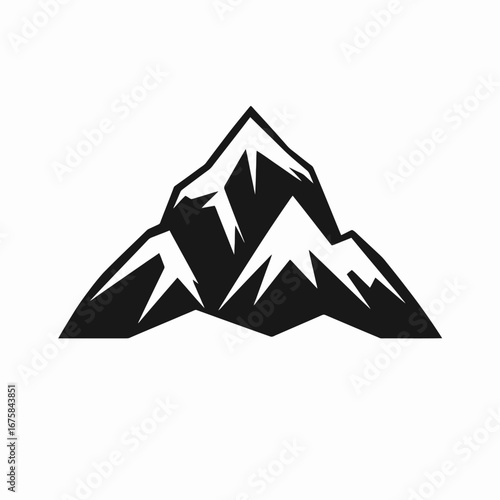 Majestic mountain peak with snow minimal vector alpine landscape silhouette