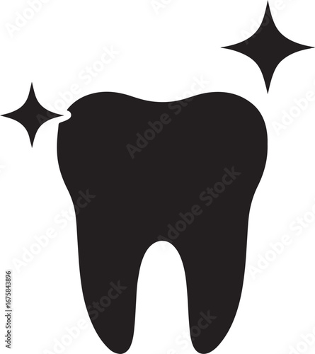 Sparkling clean tooth icon silhouette. Dental care, oral hygiene, bright smile, healthy teeth vector illustration.