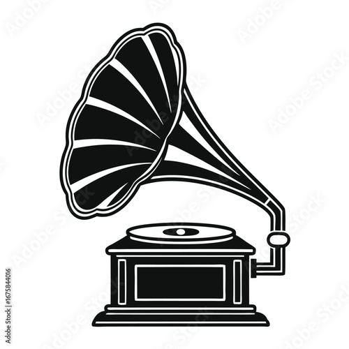 Antique Record Player Vector Silhouette in Black