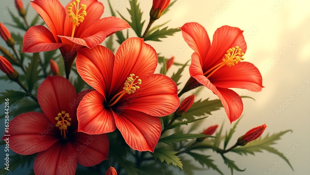 custom made wallpaper toronto digitalRadiant Red Hibiscus Blossom Displayed in Lush Artistic Arrangement with Budding Flowers and Bright Floral Beauty