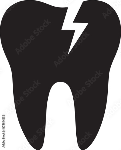 Broken tooth pictogram silhouette. Dental damage, cracked tooth, oral health problem, dentistry care vector design.