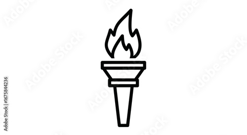 Simple Black Outline of a Burning Torch Symbol.