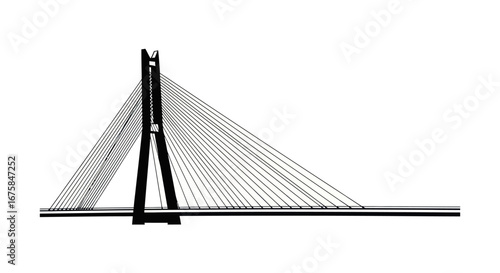 Modern Cable-Stayed Bridge Structure with Tall Tower and Suspension Cables.