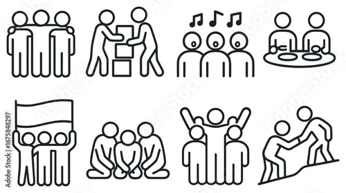 Teamwork linear icon set. featuring collaboration, support, cooperation, unity, communication, and teamwork symbols