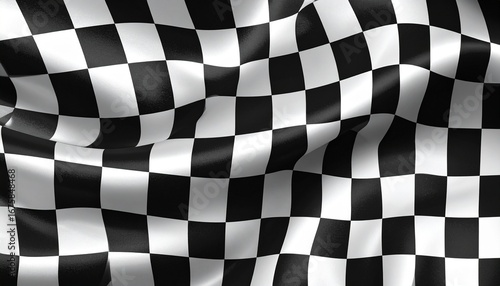 Waving checkered racing flag with black and white squares