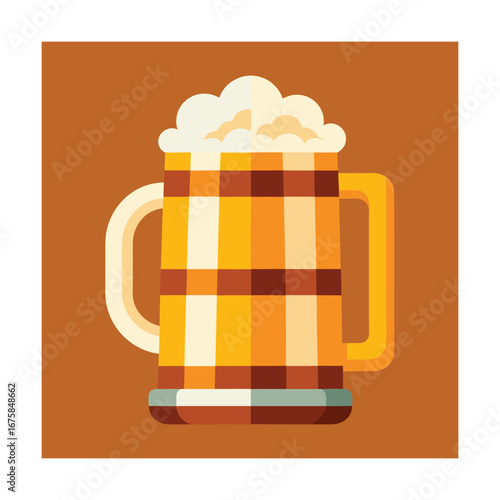 Wooden Beer Mug With Foam On Brown Background drink