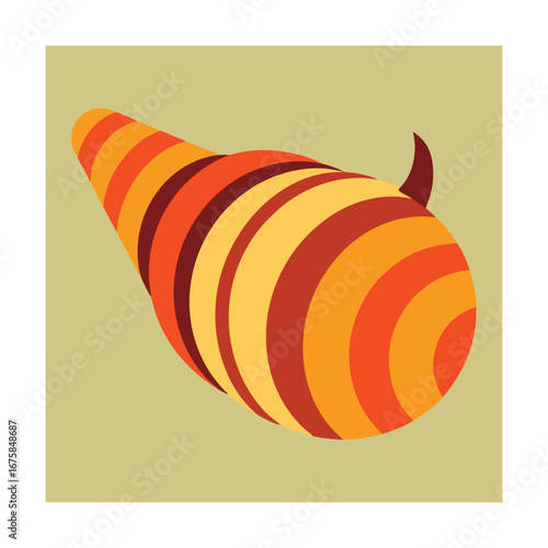 Abstract striped conical object with brown stem background