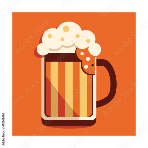 Beer Mug With Bite Mark And Foam On Orange Background