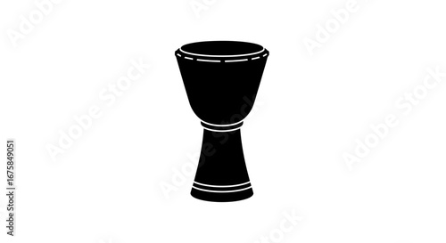 Stylized Black Djembe Drum Silhouette Icon.