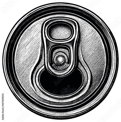 Beverage can linear icon set. featuring top, soda, drink, pull tab, lid, circle, and metallic symbols