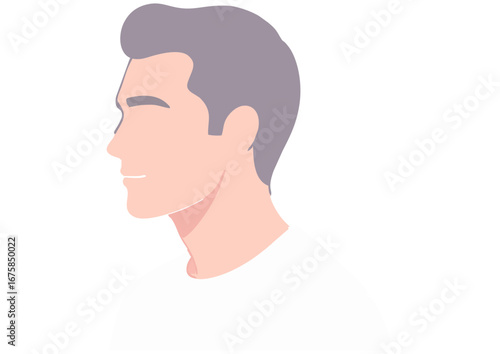 Profile illustration of a young man with short gray hair on white background