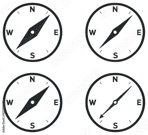 Navigation linear icon set. featuring compass, north, south, east, and west symbols