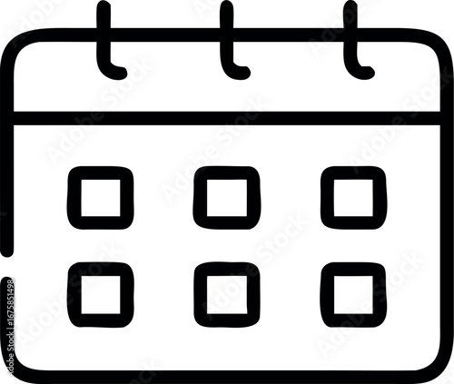 Vector art of black and white icon of a calendar with squares representing days
