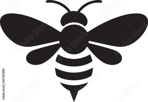 Black and white bee icon silhouette vector art illustration