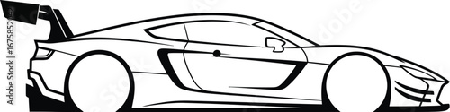 Side view of a modern sports car isolated on white background in a simple line drawing style