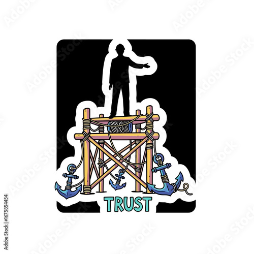Business concept  trust and stability symbolizing a strong foundation and reliable leadership, teamwork, confidence, and firm base     vector sticker art 