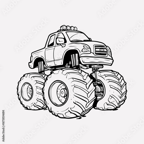 Monster Truck Graphic Single Icon Symbol Vintage Style Design, Truck Simple Vector, Monster Truck Silhouette Black Flat Design