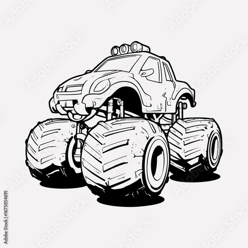 Monster Truck Graphic Single Icon Symbol Vintage Style Design, Truck Simple Vector, Monster Truck Silhouette Black Flat Design