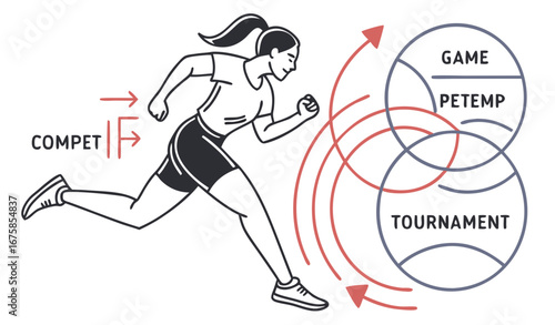 Concentrated, focused and competitive woman, running athlete in motion, practicing. Champion growing speed. Creative collage. Concept of sport, game, competition, tournament. Minimal poster