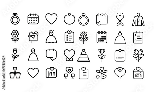 Wedding Outline Icon Set - Editable stroke. Vector Modern illustration