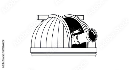 Astronomical Observatory Dome with Telescope.