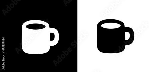 Clean and minimalist graphic icon featuring a hot drink mug in contrasting black and white, perfect for modern digital design