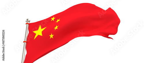 Chinese flag flying on a pole transparent image