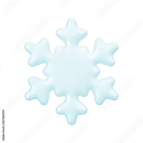 Realistic blue volumetric 3d snowflake icon isolated on white background. Snowy decoration element for wintertime, weather forecast, festive banner, seasonal holiday greeting card. Vector illustration
