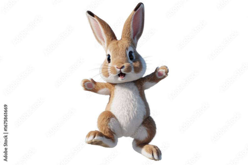 Obraz premium Adorable 3D rendered bunny rabbit, transparent background, welcoming gesture. background removed
