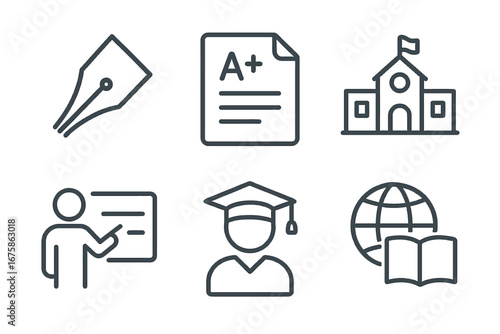 Education Learning Icons Set School Student Teacher Symbols Vector