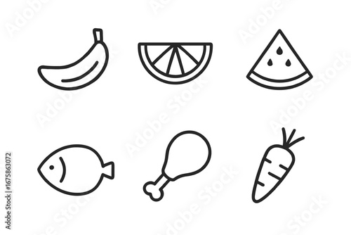 Food Icons Set Healthy Eating Vector Outline Illustrations