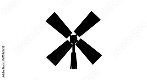 Stylized Black Silhouette of a Four-Bladed Windmill.