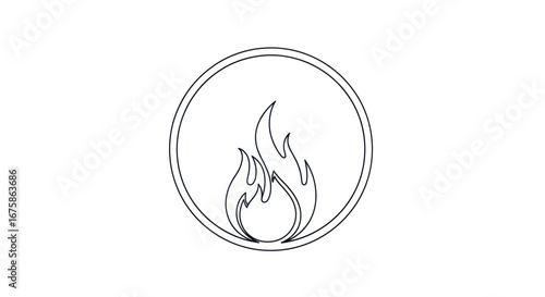 Simple Line Art Icon of a Flame within a Circle.