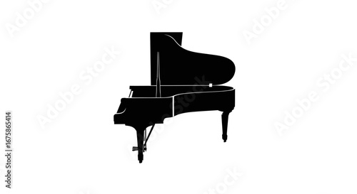 Silhouette of a Grand Piano with Open Lid.