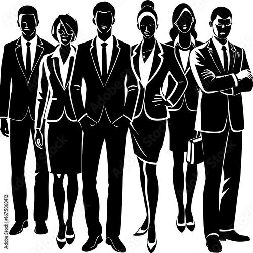 Group of Business People Silhouettes – Men and Women Vector Illustration