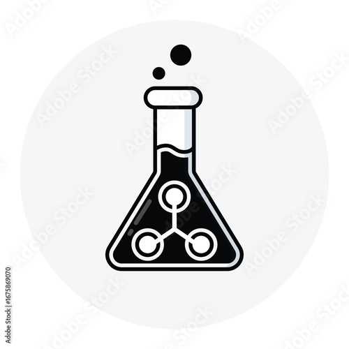 Single Flask with Molecules Vector Illustration for Chemistry, Biochemistry, and Laboratory Science