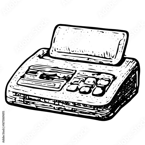 Vintage Teletype Machine Illustration - Historic Communication Device