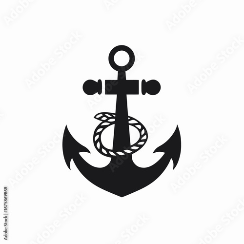 Nautical anchor entwined with rope, symbolizing maritime tradition in striking silhouette