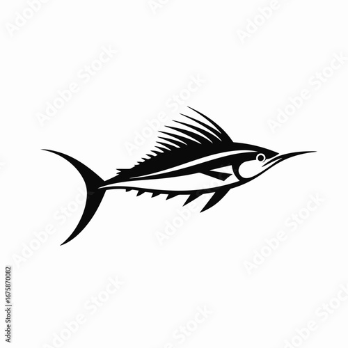Striking black marlin jumping with dynamic vector illustration aquatic life silhouette