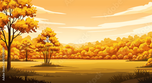 A stunning fall landscape background with golden trees and a serene sky, perfect for seasonal themes and autumnal scenes