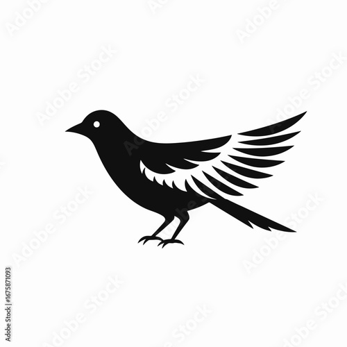 Elegant black bird with extended wings, a captivating artistic silhouette