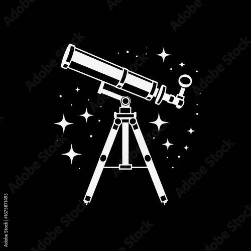 Telescope gazing at the cosmos, showing a scientific instrument in silhouette
