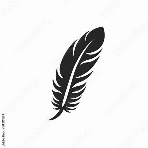 Elegant single feather icon illustration on a plain white background silhouette