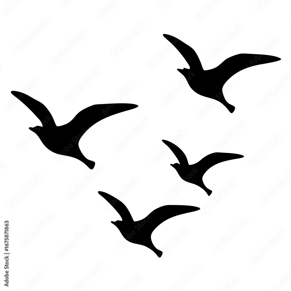 Fototapeta premium A simple depiction of flying birds, birds in silhouette and flight