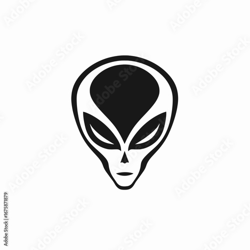 Extraterrestrial visitor, a classic alien face, black and white simple silhouette