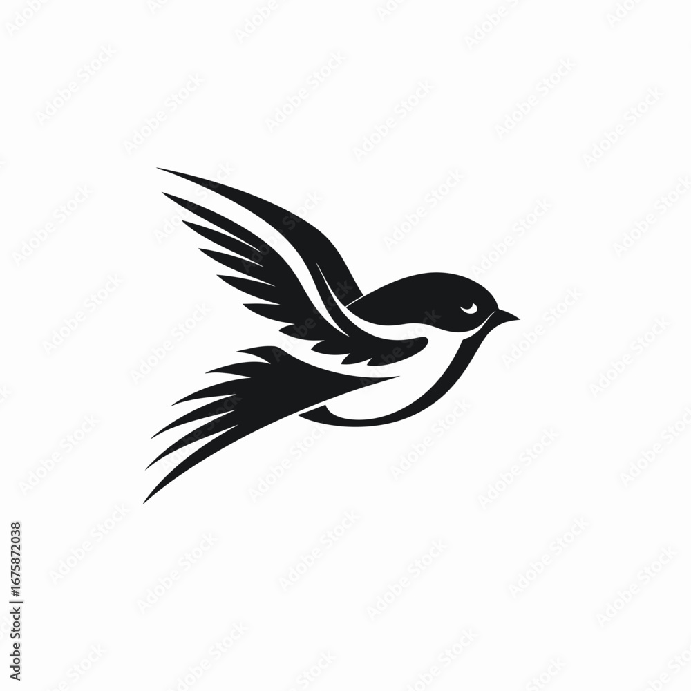 Fototapeta premium Elegant bird art design flying gracefully with dark black wing silhouette